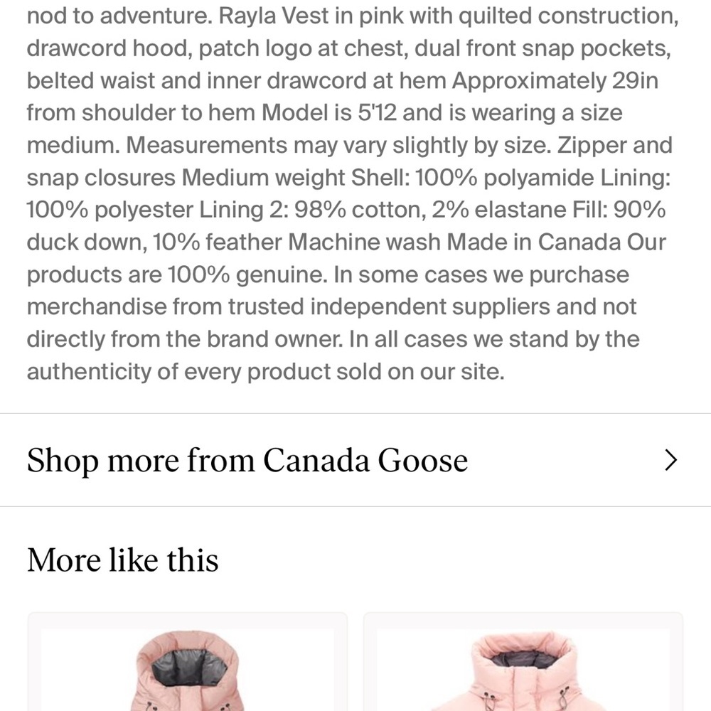 NWT New Canada Goose Rayla Pink Down Vest Size Small - Picture 10 of 10